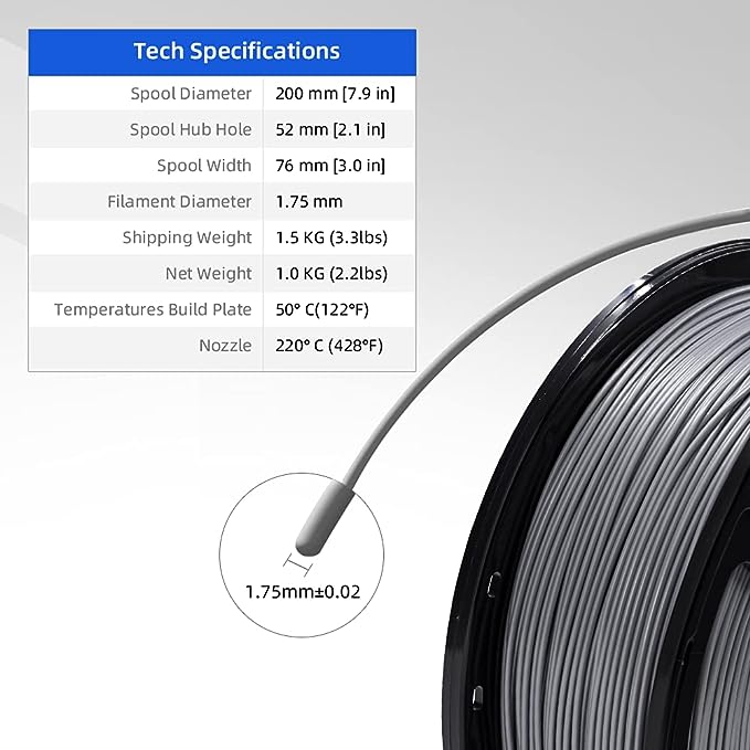 Flashforge PLA 3D Printing Filament Grey 1.75mm, Net Weight-1kg