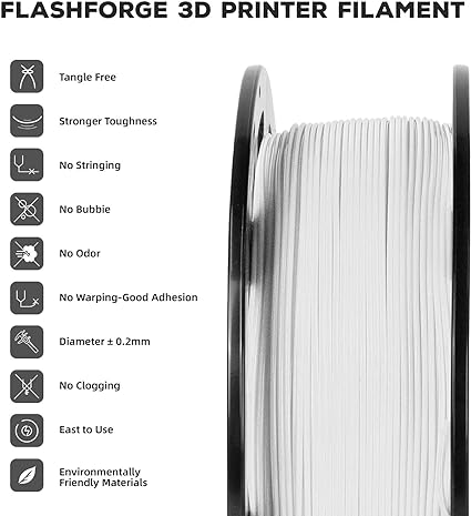 Flashforge PLA 3D Printing Filament White 1.75mm, Net Weight-1kg