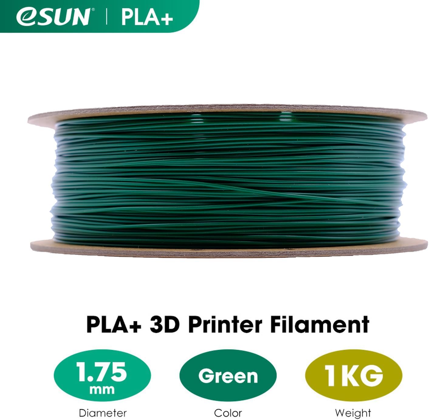eSUN PLA+ 3D Printing Filament Green,1.75mm, Net Weight-1kg
