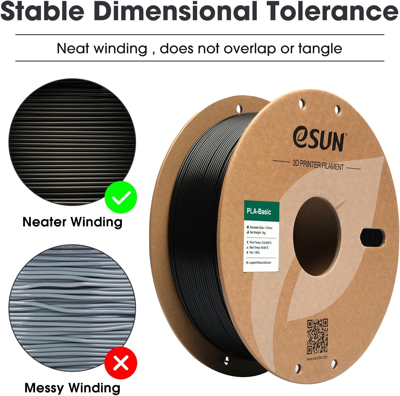 eSUN PLA Basic 3D Printing Filament Black,1.75mm, Net Weight-1kg