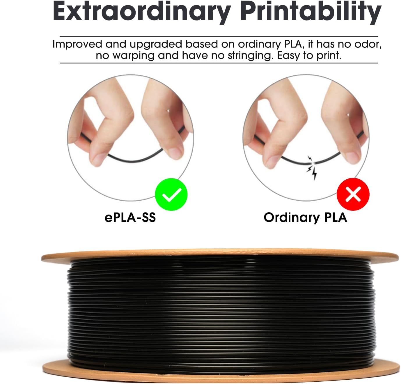 eSUN PLA Basic 3D Printing Filament Black,1.75mm, Net Weight-1kg