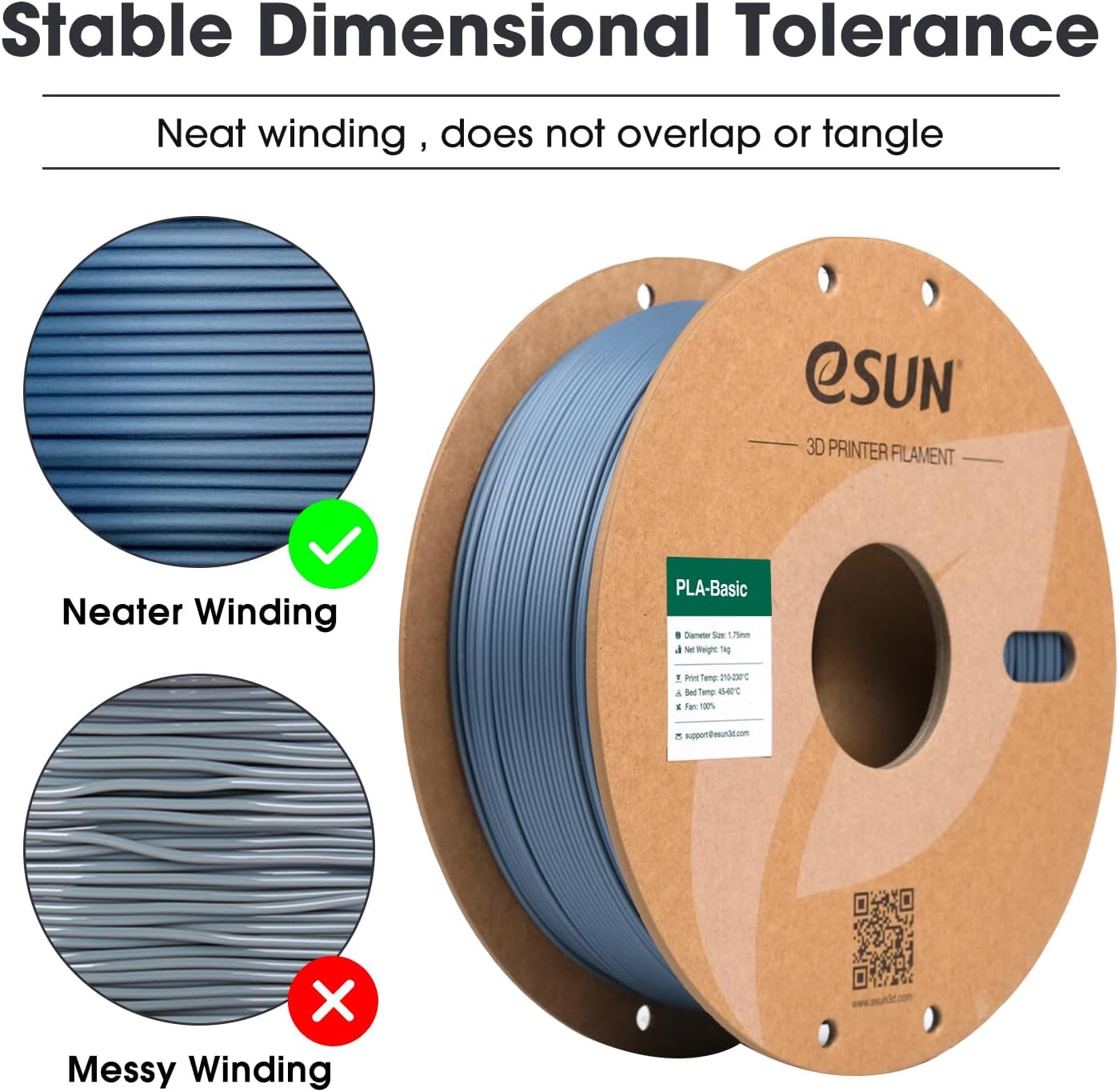 eSUN PLA Basic 3D Printing Filament Grey,1.75mm, Net Weight-1kg