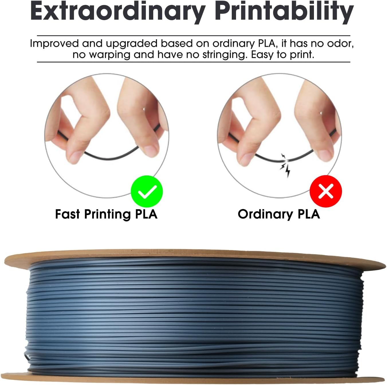 eSUN PLA Basic 3D Printing Filament Grey,1.75mm, Net Weight-1kg