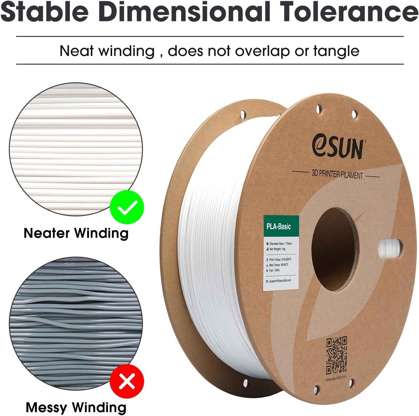 eSUN PLA Basic 3D Printing Filament White,1.75mm, Net Weight-1kg