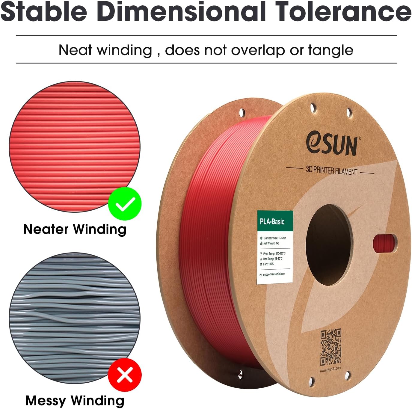 eSUN PLA Basic 3D Printing Filament Fire Engine Red,1.75mm, Net Weight-1kg