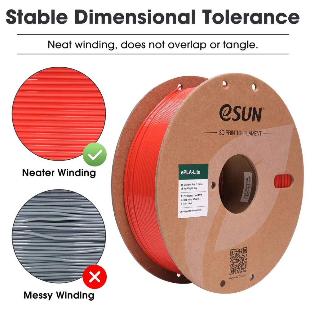 eSUN ePLA Lite 3D Printing Filament Red,1.75mm, Net Weight-1kg