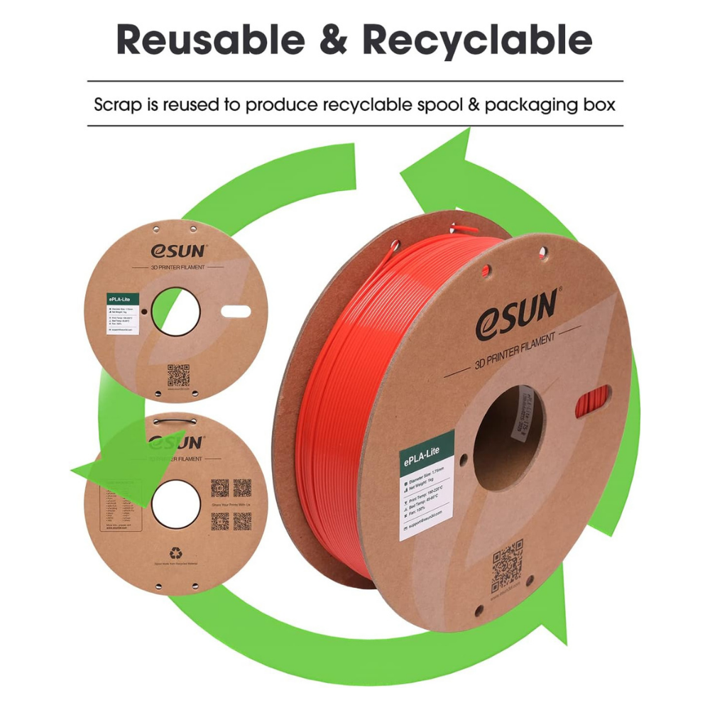 eSUN ePLA Lite 3D Printing Filament Red,1.75mm, Net Weight-1kg