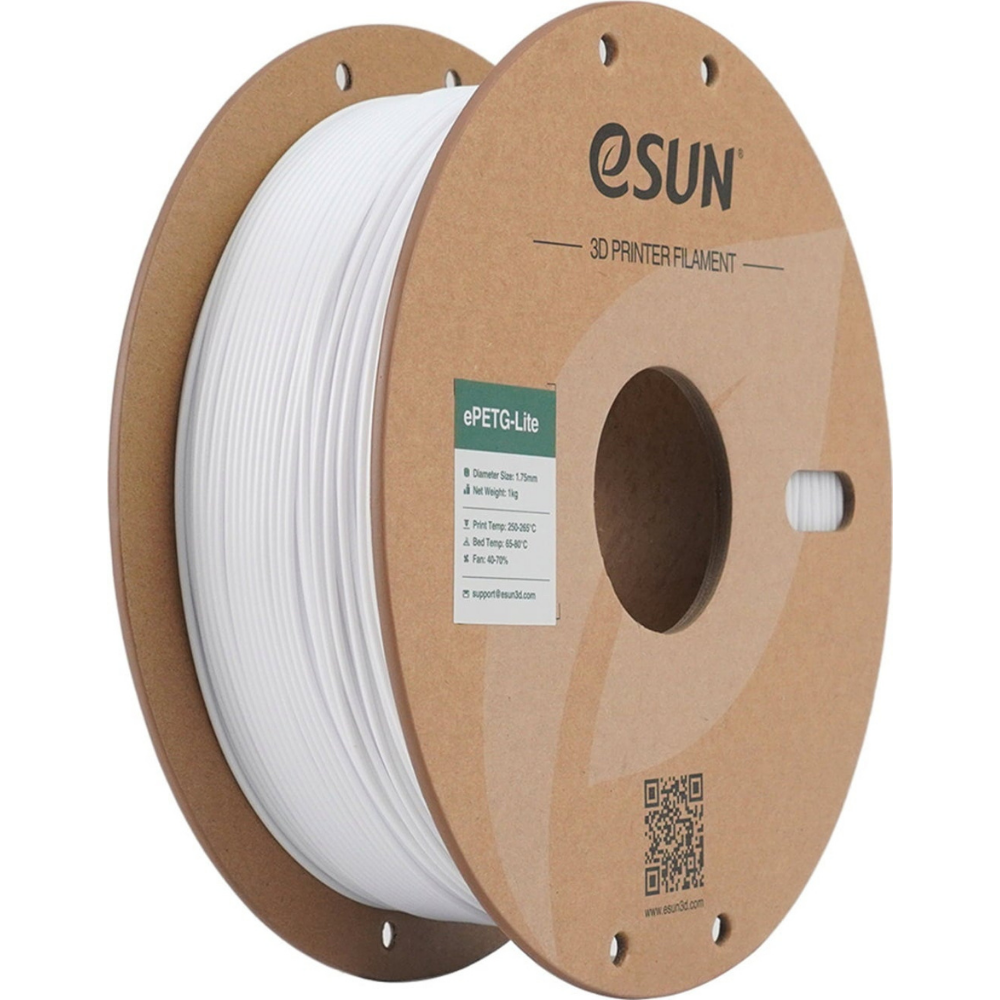eSUN ePETG Lite 3D Printing Filament Solid White,1.75mm, Net Weight-1kg 3D Filaments