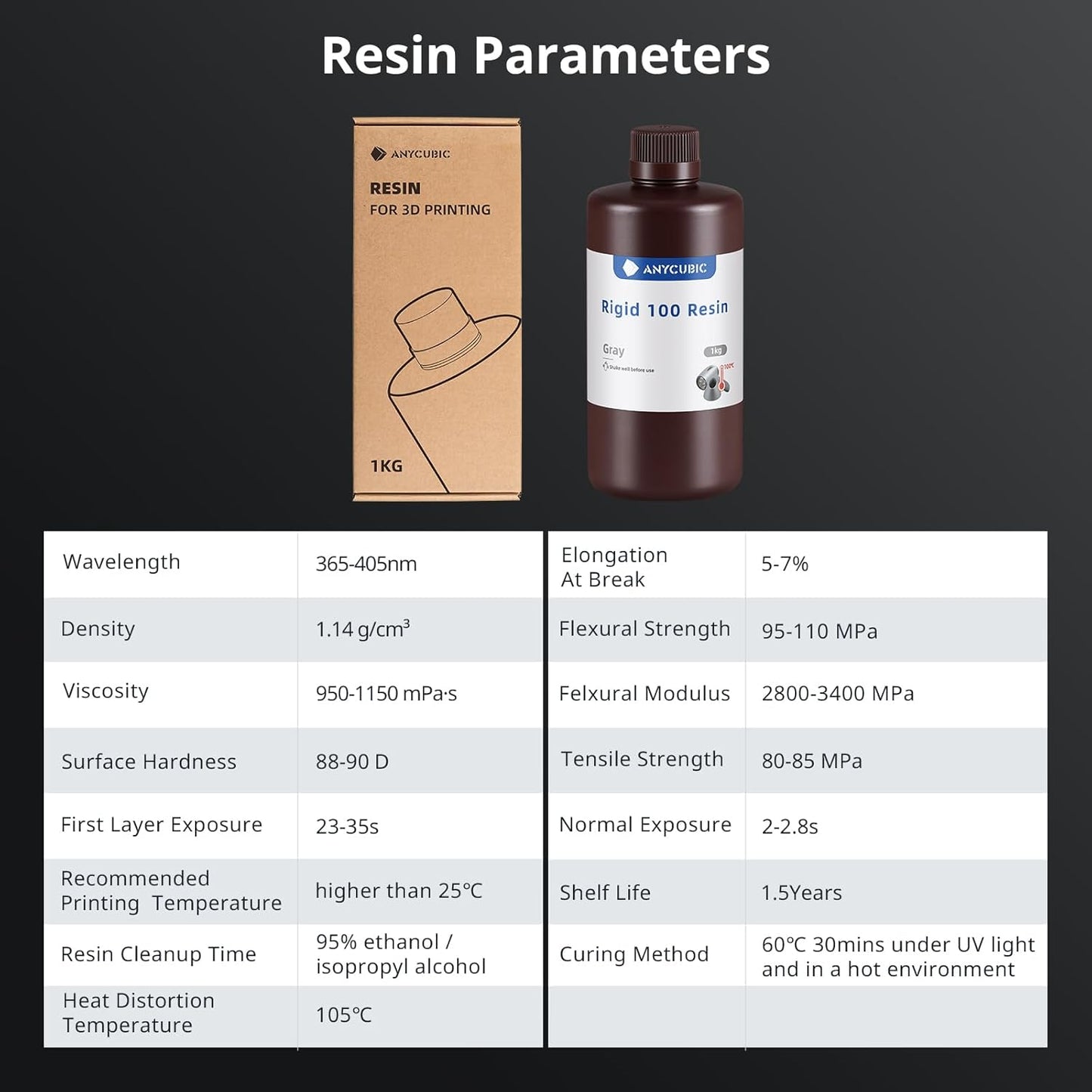 Anycubic Rigid 100 Resin (Black) 1KG