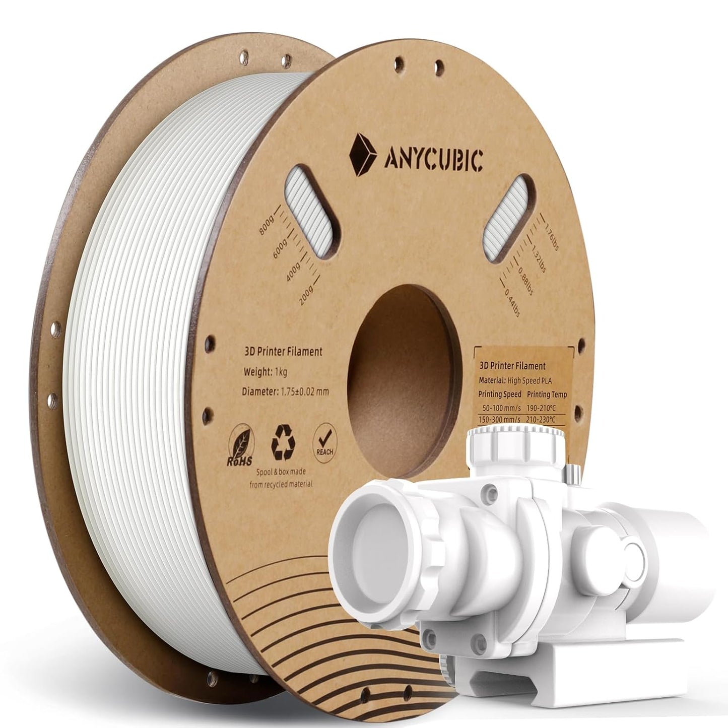 Anycubic PLA High Speed 3D Printing Filament White, 1.75mm Net Weight-1kg
