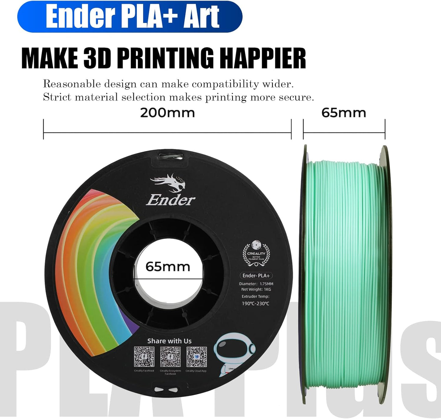 Creality Ender PLA+ 3D Printing Filament Jade Green,1.75mm,Net Weight-1kg