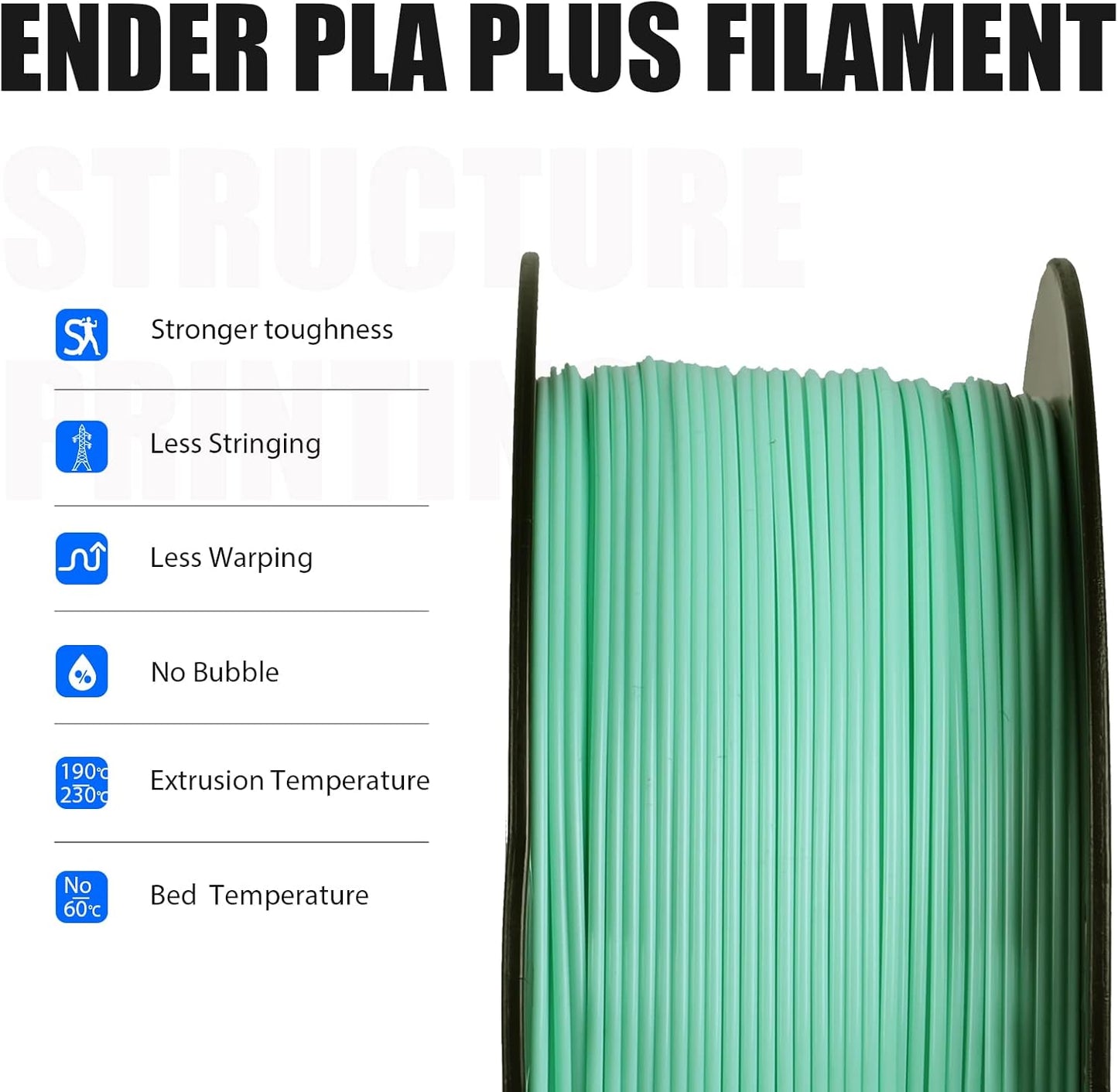 Creality Ender PLA+ 3D Printing Filament Jade Green,1.75mm,Net Weight-1kg