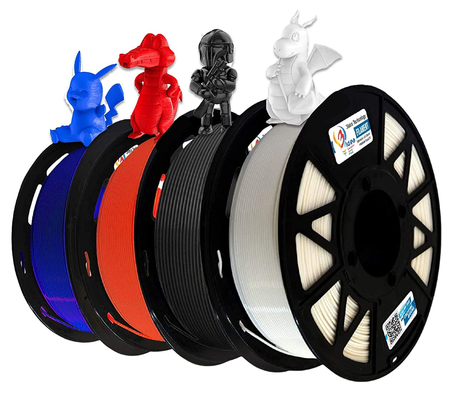 3IDEA PLA 3D PRINTING FILAMENTS MULTI - COLOUR 1.75MM, NET WEIGHT-1KG EACH (PACK OF 4- WHITE, BLACK, RED, BLUE)