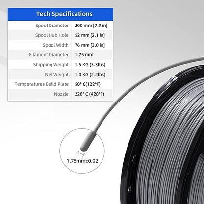 Flashforge PLA 3D Printing Filament Grey 1.75mm, Net Weight-1kg