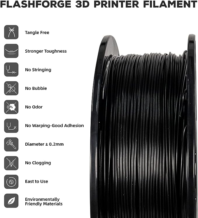 Flashforge ABS PRO 3D Printing Filament Black, 1.75mm, Net Weight-1Kg