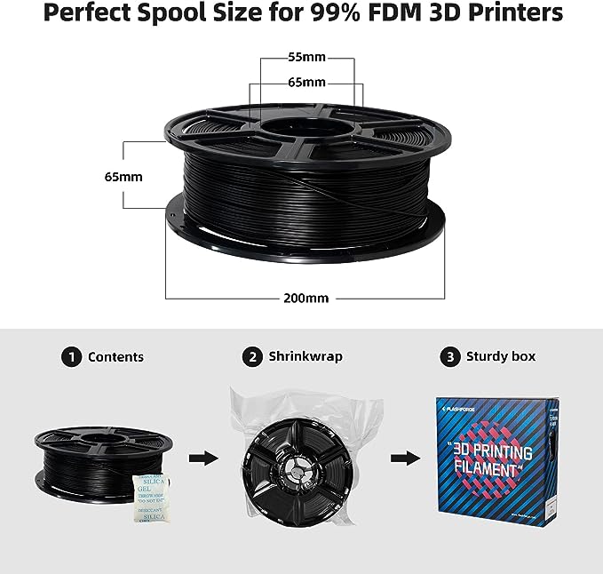 Flashforge ABS PRO 3D Printing Filament Black, 1.75mm, Net Weight-1Kg