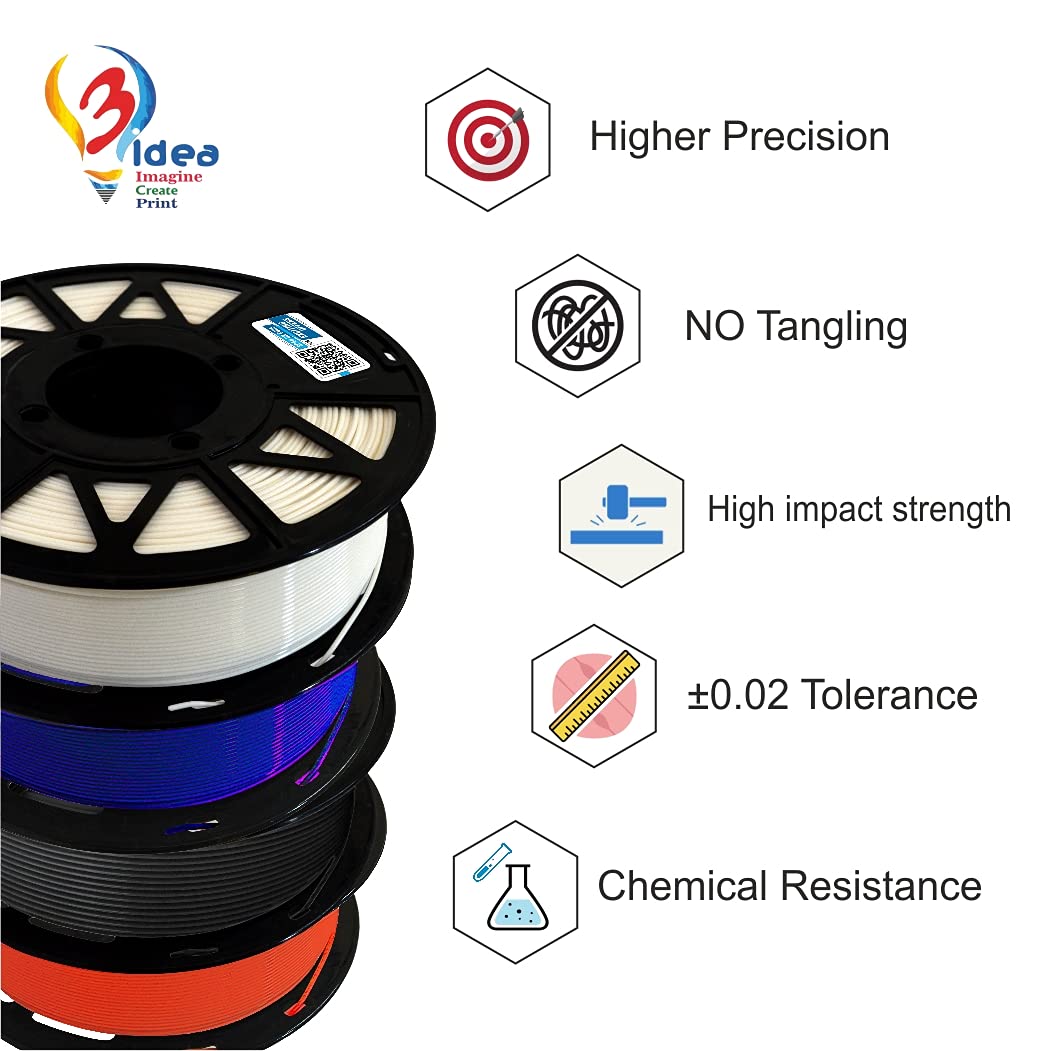 3IDEA PLA 3D PRINTING FILAMENTS MULTI - COLOUR 1.75MM, NET WEIGHT-1KG EACH (PACK OF 4- WHITE, BLACK, RED, BLUE)