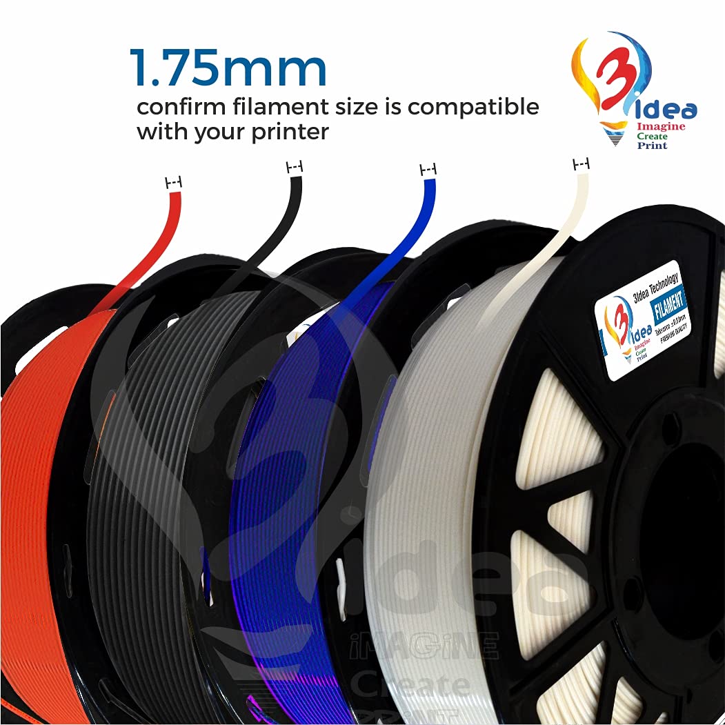 3IDEA PLA 3D PRINTING FILAMENTS MULTI - COLOUR 1.75MM, NET WEIGHT-1KG EACH (PACK OF 4- WHITE, BLACK, RED, BLUE)