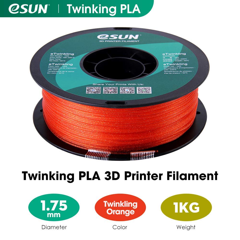 ESUN Twinkling 3D Printing Filament Warm Orange, 1.75mm, Net Weight-1kg