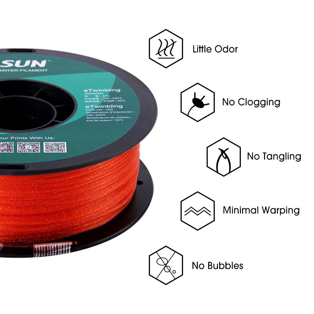 ESUN Twinkling 3D Printing Filament Warm Orange, 1.75mm, Net Weight-1kg