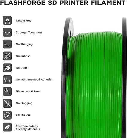 Flashforge PLA 3D Printing Filament Matte Green, 1.75MM, Net Weight-1KG