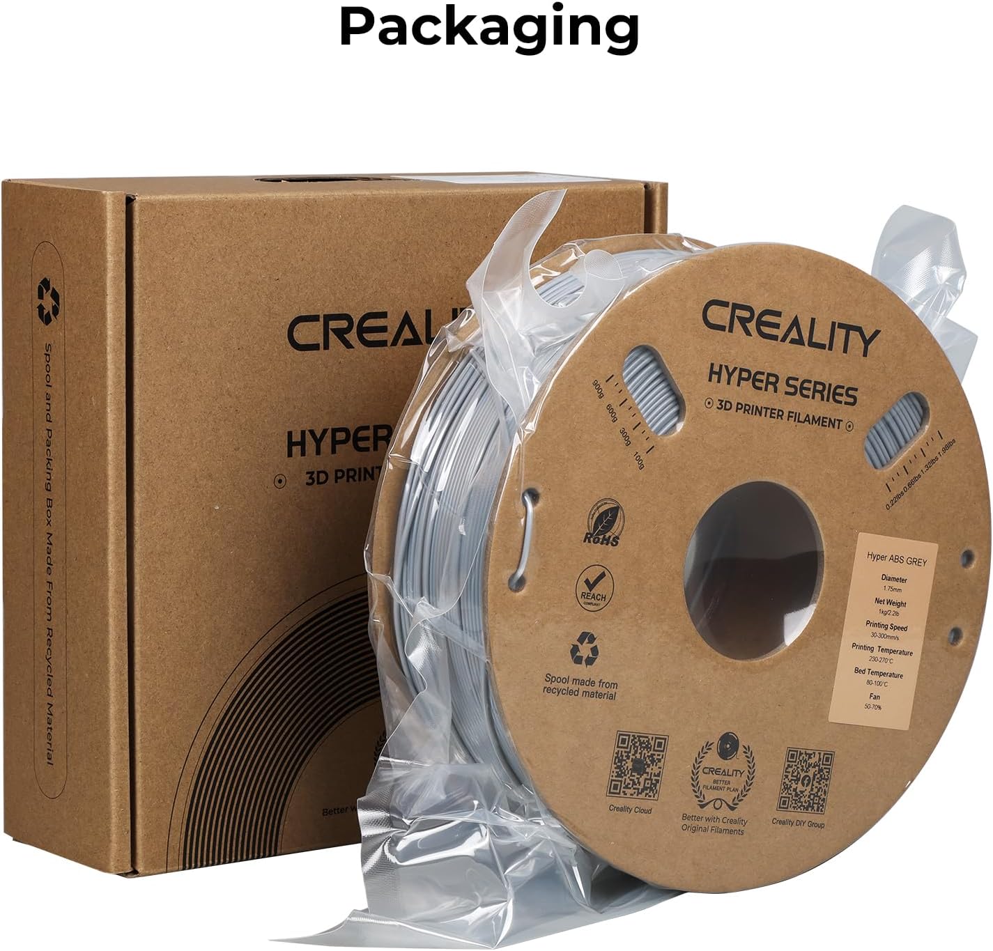 CREALITY HYPER SERIES ABS 3D PRINTING FILAMENTS GREY, 1.75MM, NET WEIGHT-1KG