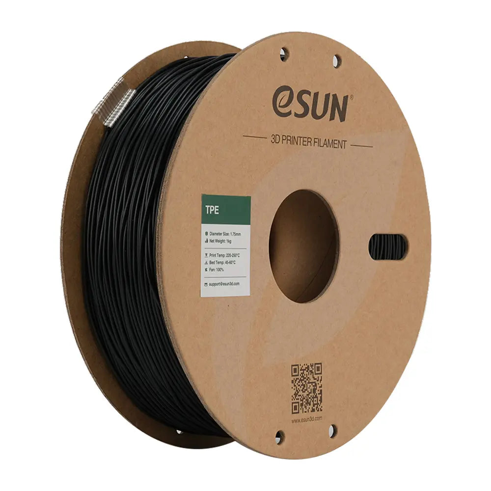 ESUN Elastic Filament, TPE, 1.75MM, BLACK, 1KG/ROLL, WITH PAPER ROLL